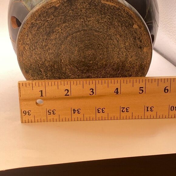 Vintage Green and Grey Nicaraguan Lattice Pierced Pottery Luminary Candle - Picture 10 of 13